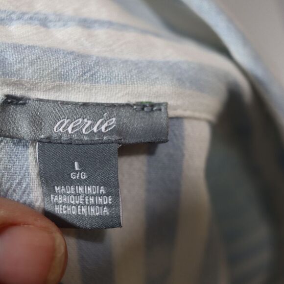 Aerie Blue and White Striped Button Down Popover Blouse Large - Picture 13 of 16